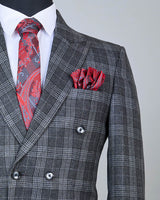 Dusty Grey Checkered Double Breasted Blazer
