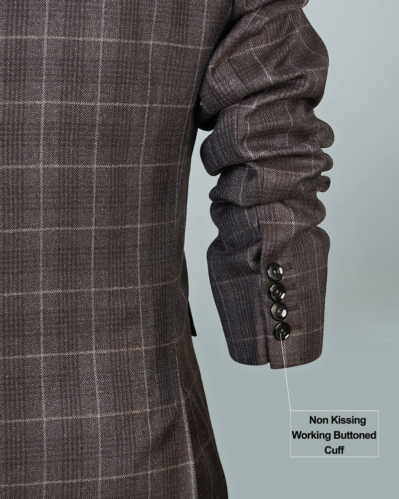 Trout Brown Checkered Wool Rich Single Breasted Blazer