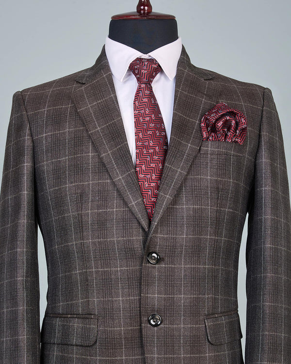 Trout Brown Checkered Wool Rich Single Breasted Blazer