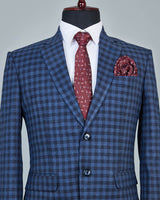 Royal Blue Tweed Checkered Single Breasted Blazer
