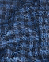 Royal Blue Tweed Checkered Single Breasted Blazer