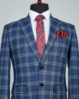 River Blue Windowpane Checkered Single Breasted Blazer