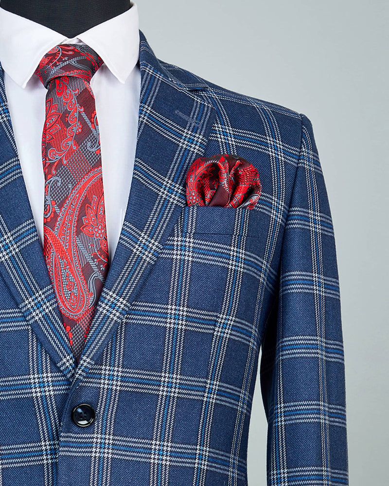 River Blue Windowpane Checkered Single Breasted Blazer