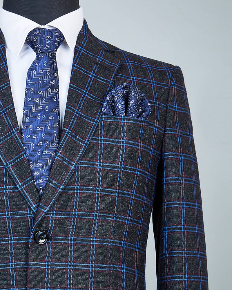 Check Blazer Blue Colour Coat Pant Check Jet Black Blue Windowpane