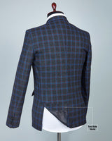 Jet Black Windowpane Blue Checkered Wool Rich Blazer