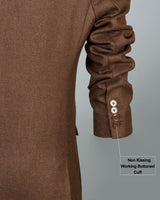 Chocolate Brown Solid Double Breasted Wool Rich Blazer