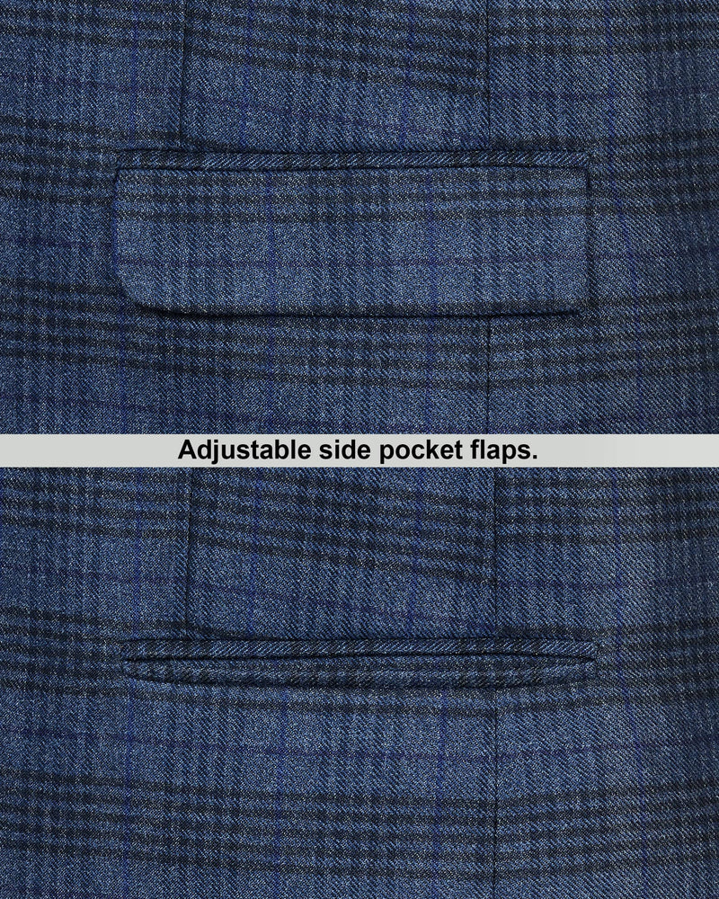 Spindle Blue Checkered Single Breasted Wool Rich Blazer