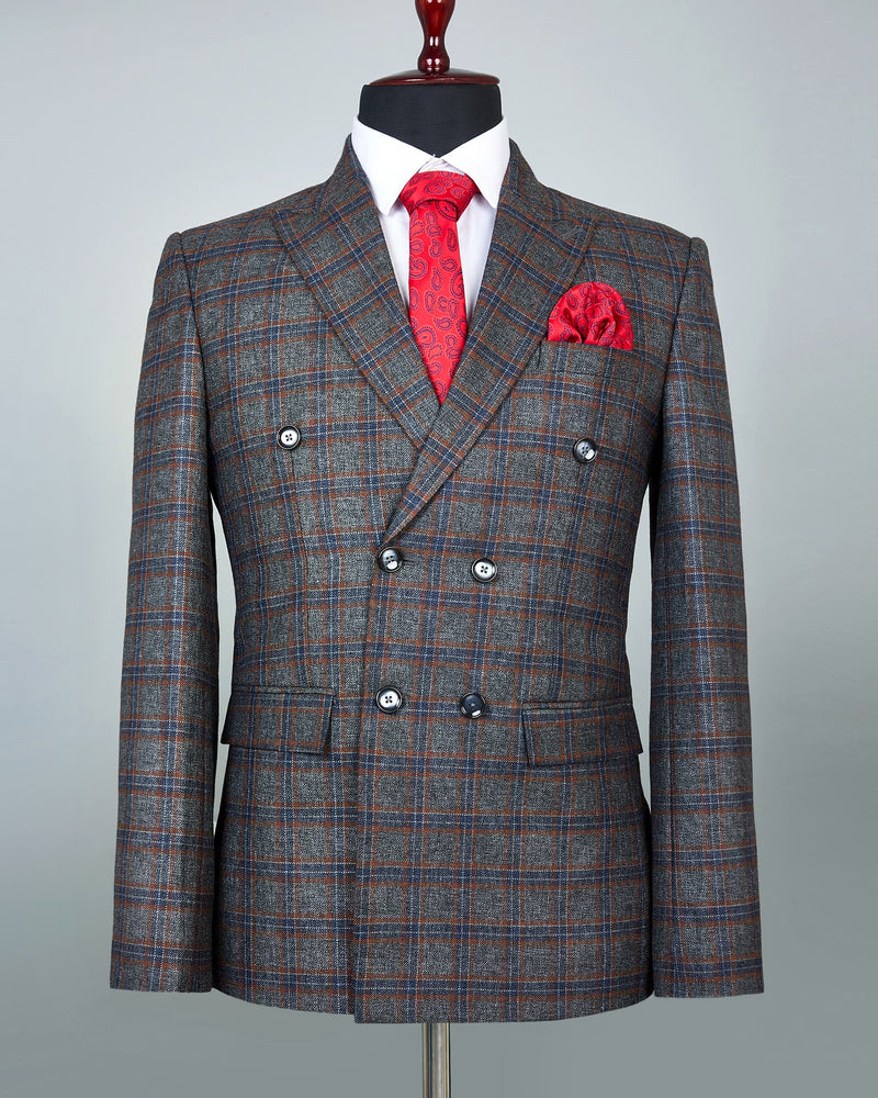 Shark Grey Windowpane Double Breasted Blazer Hamercop