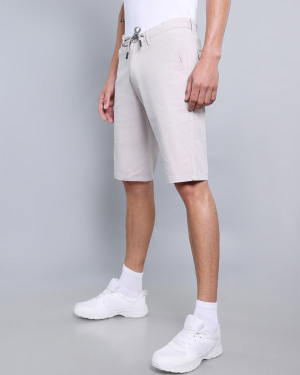 Grayish Off White Stretch Cotton Shorts