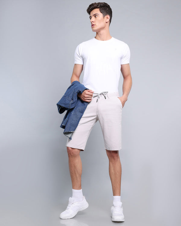Grayish Off White Stretch Cotton Shorts