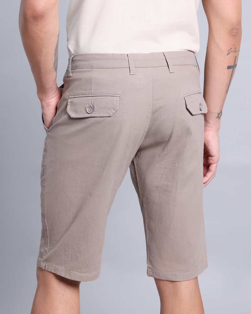 Smokey Taupe Stretch Cotton Shorts