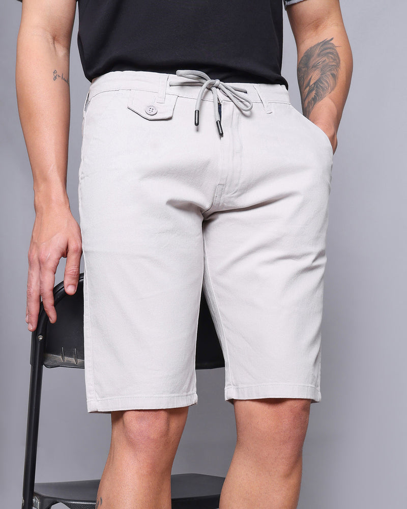 Stylish Grayish Off White Stretch Cotton Shorts