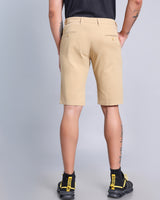 Stylish Solid Khaki Stretch Cotton Shorts