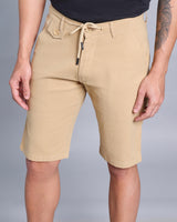 Stylish Solid Khaki Stretch Cotton Shorts