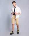 Stylish Solid Khaki Stretch Cotton Shorts