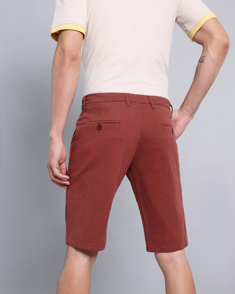 Stylish Coffee Brown Stretch Cotton Shorts