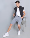 Stylish Light Steel Blue Stretch Cotton Shorts