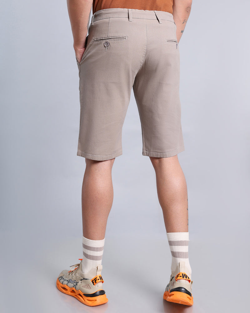 Stylish Smokey Taupe Stretch Cotton Shorts