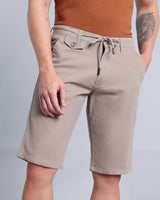 Stylish Smokey Taupe Stretch Cotton Shorts