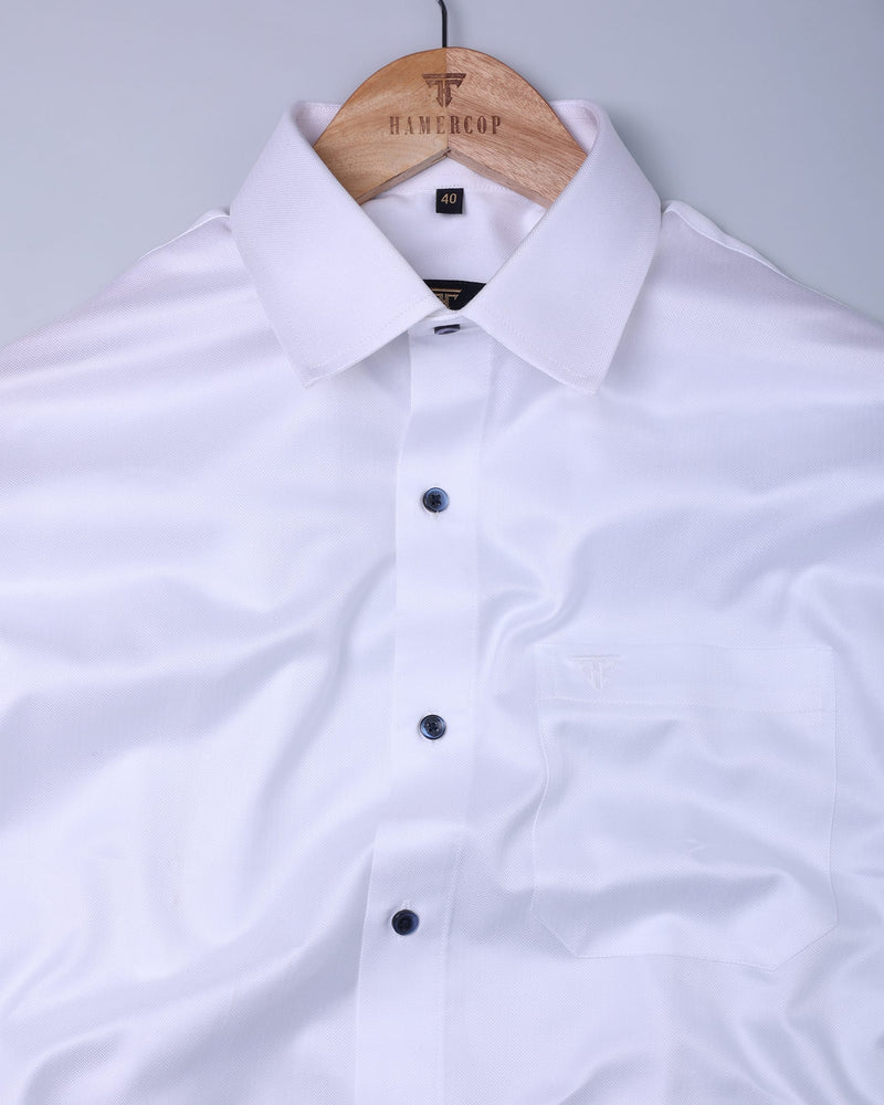 KenizaroW Bright White  Printed Light Striped Soft Cotton Shirt