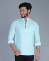 SkyBlue Linen Solid Shirt Style Kurta