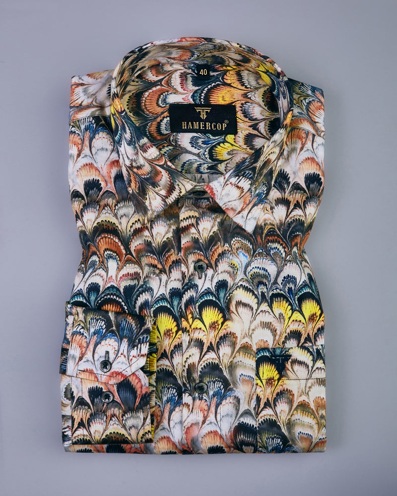 Colorful Feather Printed Egyptian Gizza Shirt