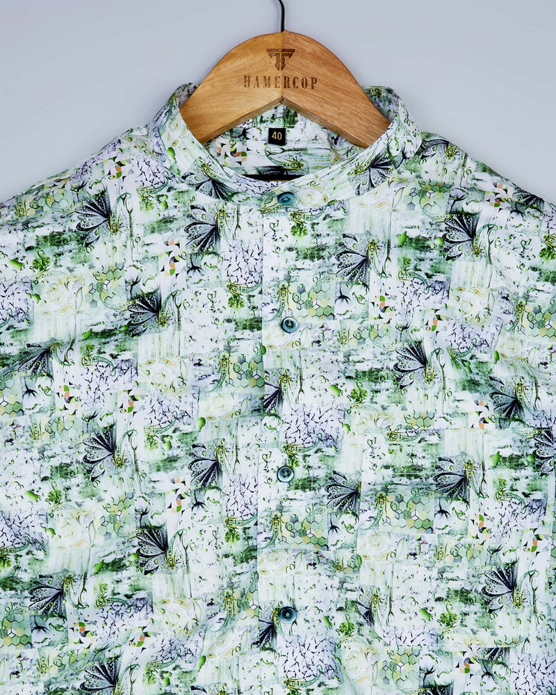 Envirogreen Butterfly Printed With White Egyptian Gizza Shirt