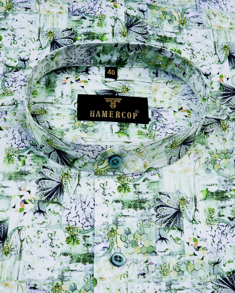 Envirogreen Butterfly Printed With White Egyptian Gizza Shirt