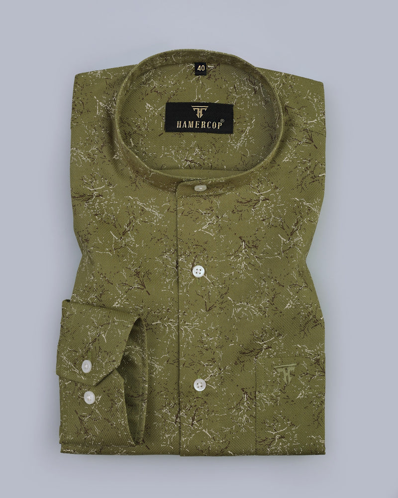 Destiny Mehndi Green Sprinkle Printed Premium Dobby Shirt