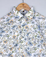 Charming Natural Flowers And Leaves Printed White Cotton Shirt