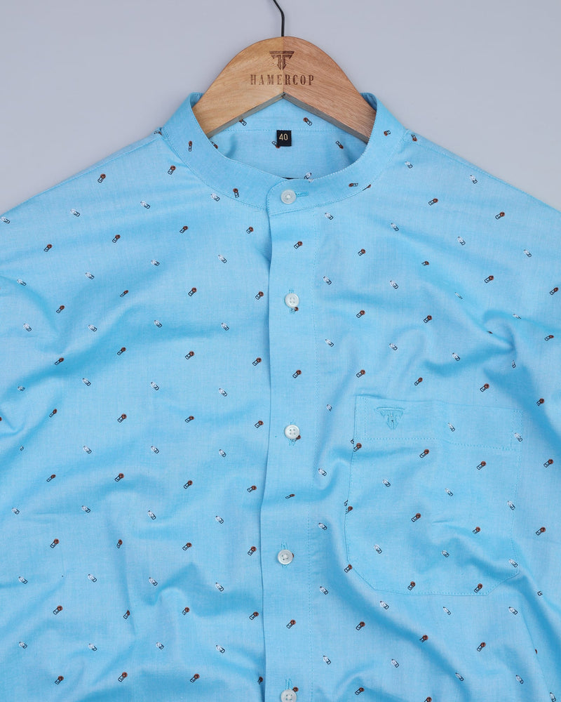 Bizzard Blue Bottle Printed Designer Cotton  Shirt