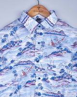 Highland Dancer With Cloud Printed Maya Blue Cotton Shirt