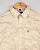 Infinite Cream With White Small Check Designer Cotton Shirt