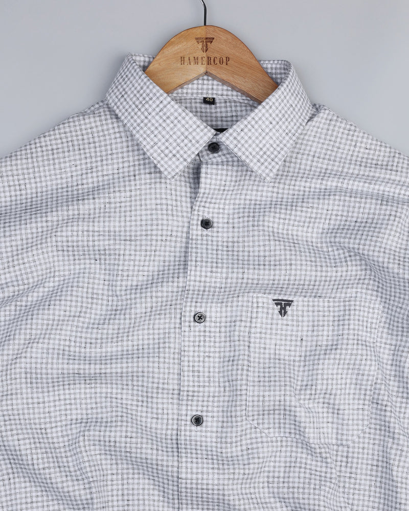 Infinite Gray With White Small Check Designer Cotton Shirt