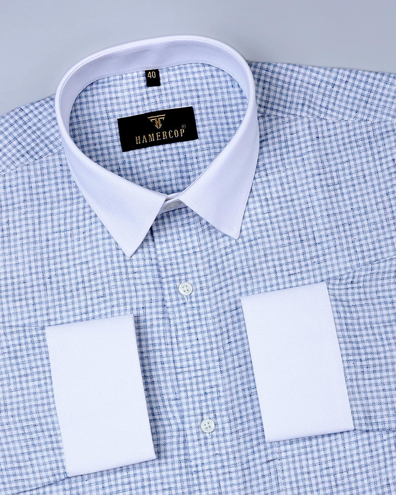 Infinite Blue Small Check Designer Cotton Shirt