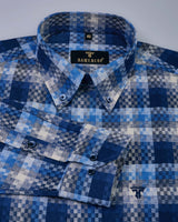 Pixel Blue Plaid Flannel Small Check Dobby Cotton Shirt