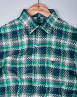 Pixel Green Plaid Flannel Small Check Dobby Cotton Shirt