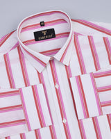 Pink With White And Red Broad Formal Stripe Cotton Shirt