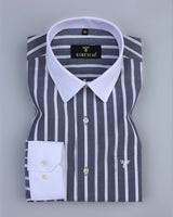 Argon Gray And White Stripe Oxford Cotton Designer Shirt