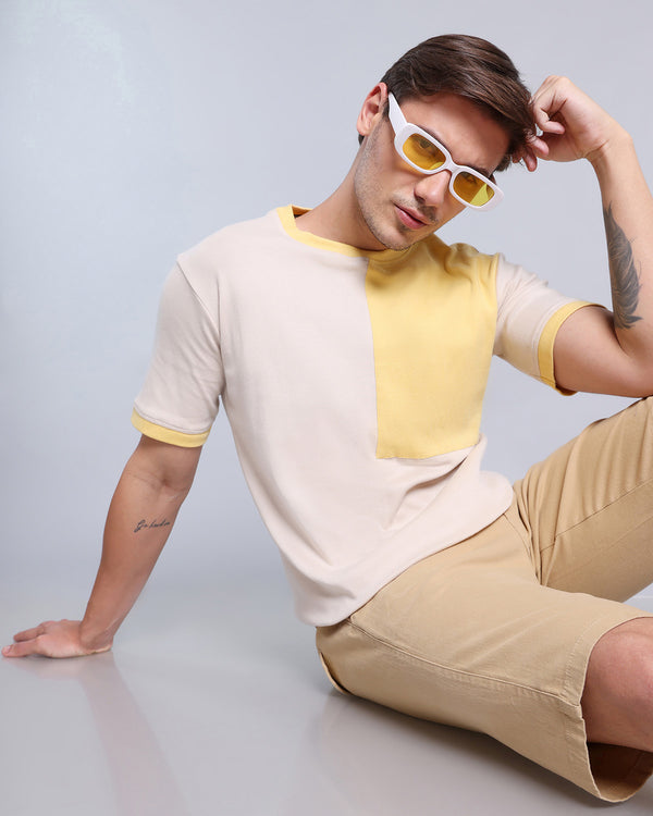 White With Yellow Patch Premium Cotton Designer T-shirt