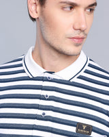 Jasmin White With Black And Grey MultiStriped Polo T-Shirt