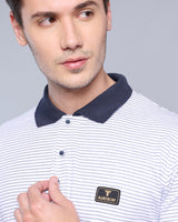 Candle White With Blue Striped Supersoft Smart Polo T-Shirt