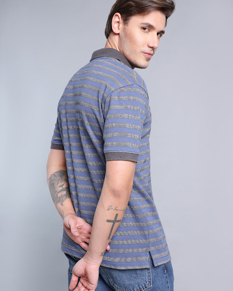 Argentina Blue With Grey Striped Supersoft Smart Polo T-Shirt