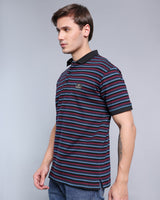 Merlot Maroon With Sky Multicolor Striped Supersoft Smart Polo T-Shirt