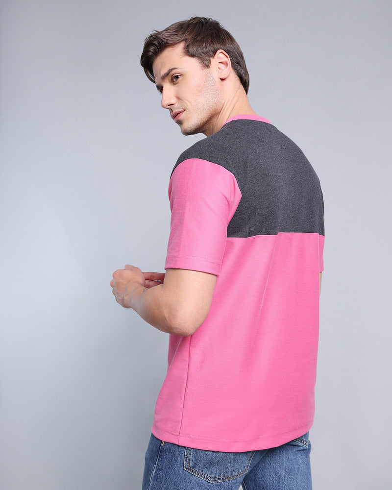 Rose Pink With Black Pique Pima Designer T-Shirt