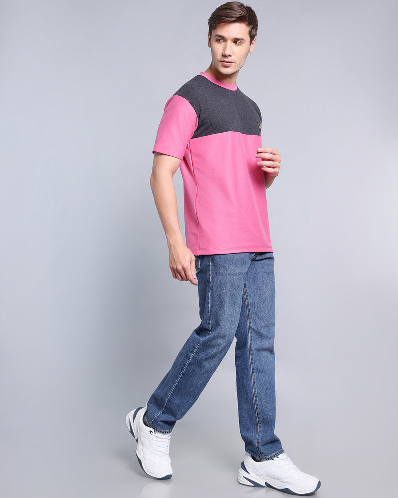 Rose Pink With Black Pique Pima Designer T-Shirt