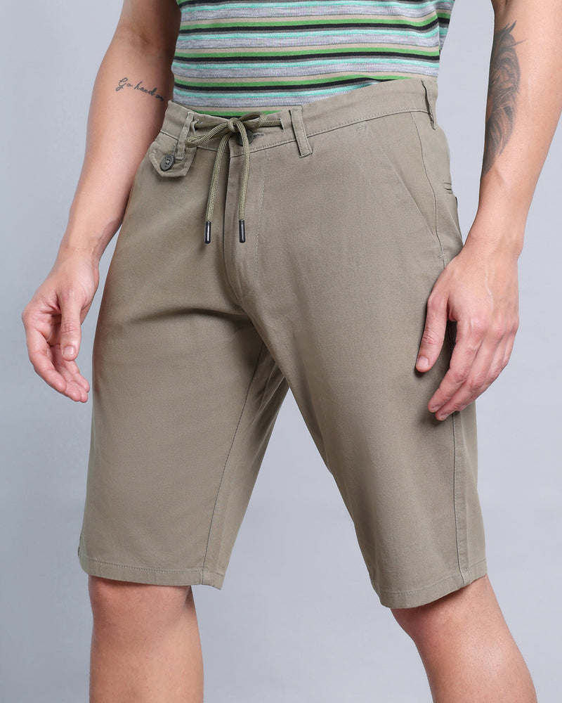 Stylish Olive Green Stretch Cotton Shorts