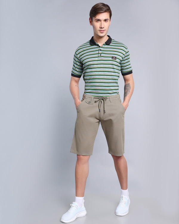 Stylish Olive Green Stretch Cotton Shorts