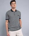 Black With Green Multicolor Striped Supersoft Smart Polo T-Shirt