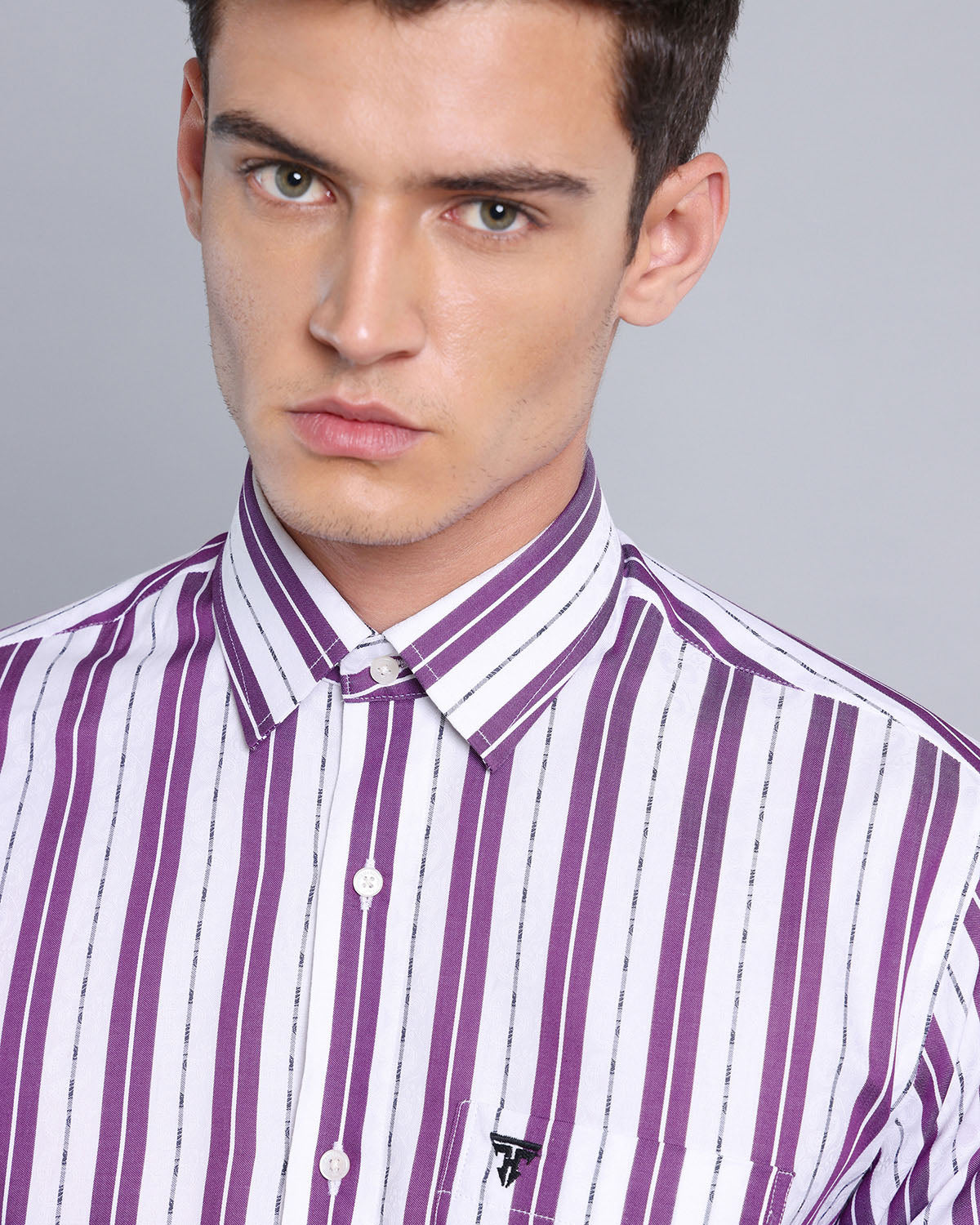 Veronica Purple Jacquard Paisley With White Stripe Cotton Shirt – Hamercop